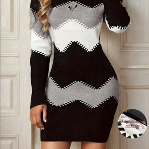 Black and Gray Chevron Knit Women Dress Size XL